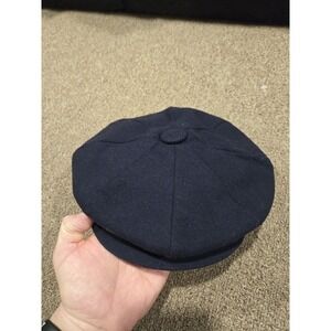 Vintage Newsboy Cap London Imperial Union Made Navy Wool Leather Sweatband 70s